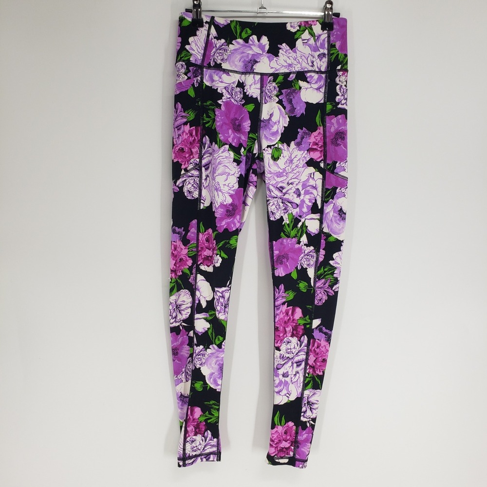 Victoria's Secret Floral High Waisted Athletic Leggings Womens 8 Purple Black